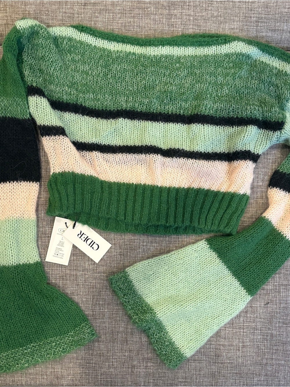 Green, Cream & Black Striped Knitted Top